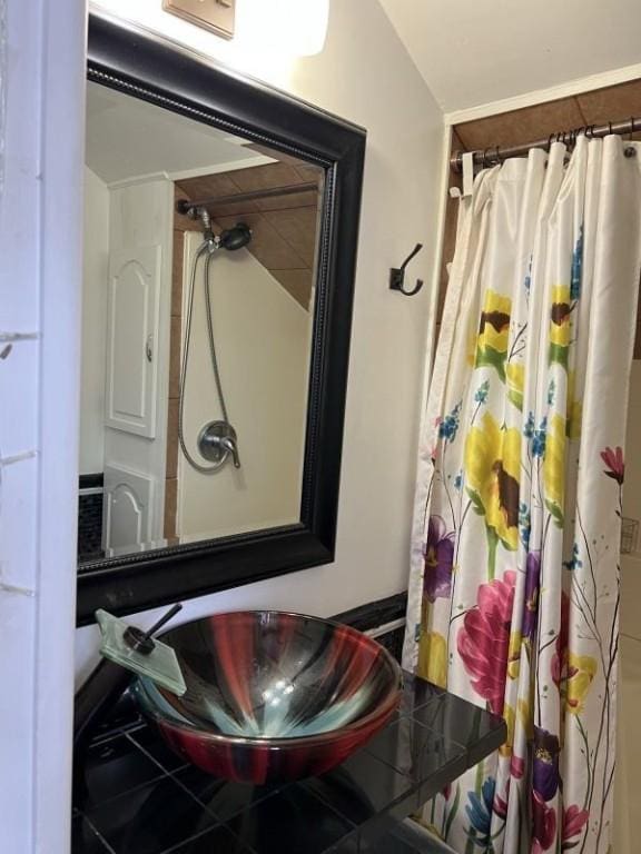 41 Sylvia Ave, Ross Twp, PA 15214 - bathroom with a sink and a shower with shower curtain