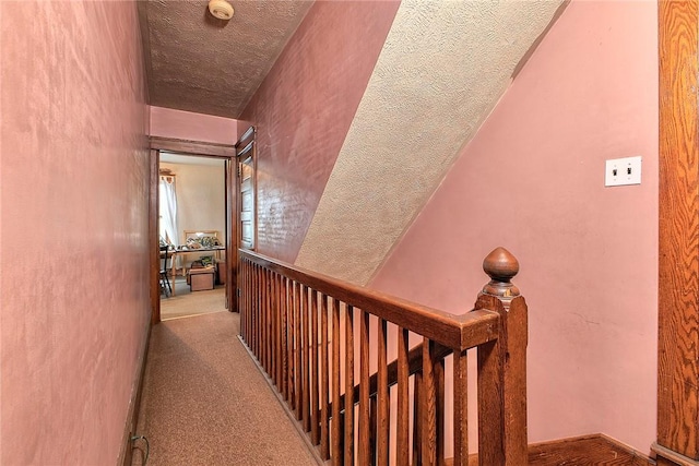 257 Lavansville Rd, Somerset Twp, PA 15501 - hallway with carpet, a textured ceiling, and an upstairs landing