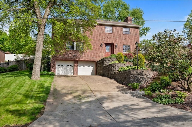 3 Patricia St, Fallowfield, PA 15022 - colonial inspired home featuring brick siding, driveway, a garage, and a chimney