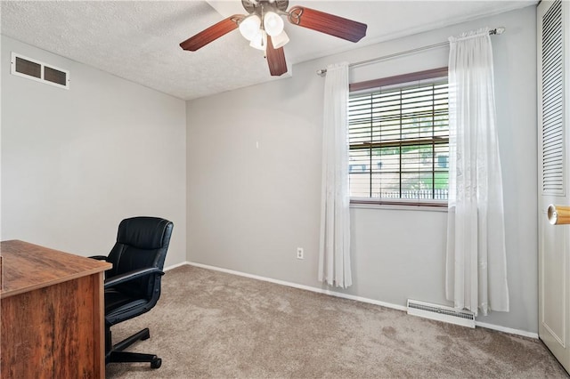 3 Patricia St, Fallowfield, PA 15022 - home office featuring carpet, a ceiling fan, baseboards, and a textured ceiling