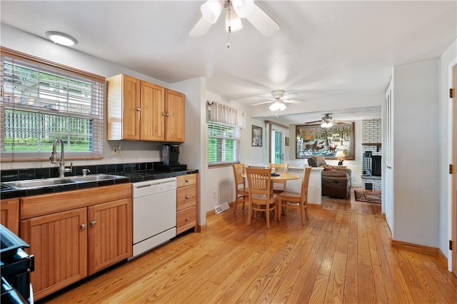 3 Patricia St, Fallowfield, PA 15022 - kitchen featuring dishwasher, a sink, ceiling fan, and light wood-style floors