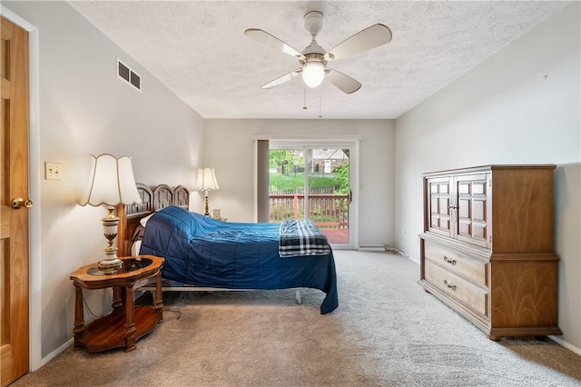 3 Patricia St, Fallowfield, PA 15022 - bedroom with access to exterior, carpet, a textured ceiling, a ceiling fan, and baseboards