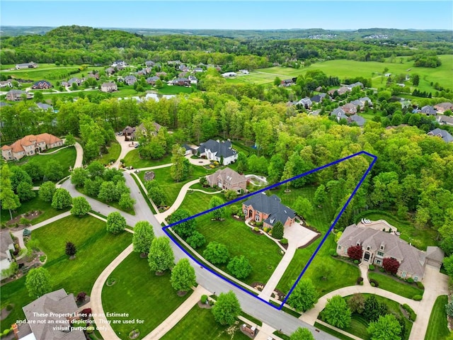 aerial perspective of suburban area featuring property parcel outlined
