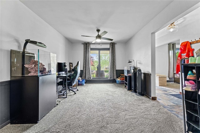 office featuring carpet flooring and ceiling fan