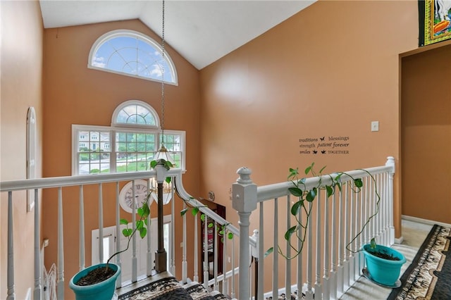 228 Meadowfield Ln, Jefferson Hills, PA 15025 - hall with high vaulted ceiling, plenty of natural light, and an upstairs landing
