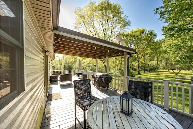 529 Mill Creek Rd, Mill Creek, PA 16362 - deck featuring outdoor dining space and view of scattered trees