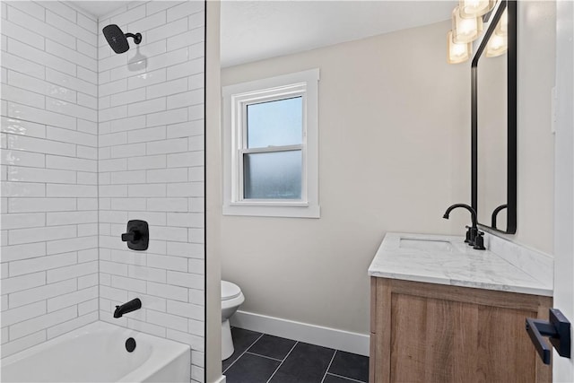 5056 Don St, Finleyville, PA 15332 - bathroom featuring toilet, vanity, tile patterned floors, shower / bath combination, and baseboards