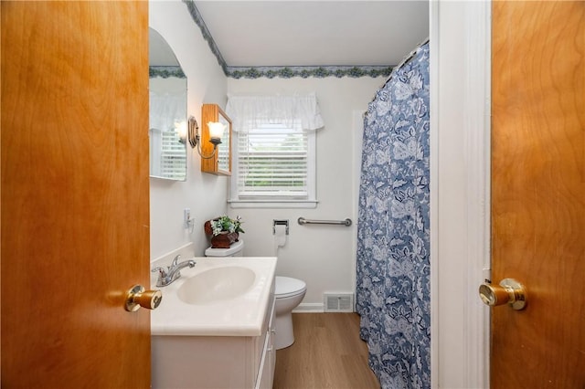 132 W Main St, Greenville Boro Mer, PA 16125 - full bathroom with toilet, wood finished floors, vanity, and a shower with shower curtain