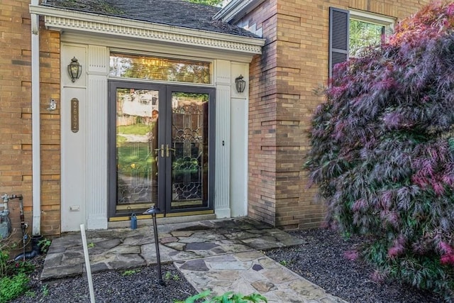 2652 Thorntree Dr, Upper St Clair, PA 15241 - doorway to property featuring brick siding, french doors, and a shingled roof