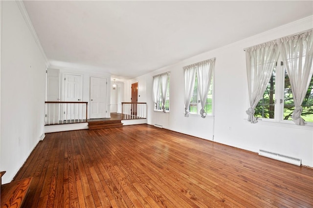 677 Harrogate Rd, Upper St Clair, PA 15241 - unfurnished room with hardwood / wood-style flooring, a baseboard radiator, and ornamental molding