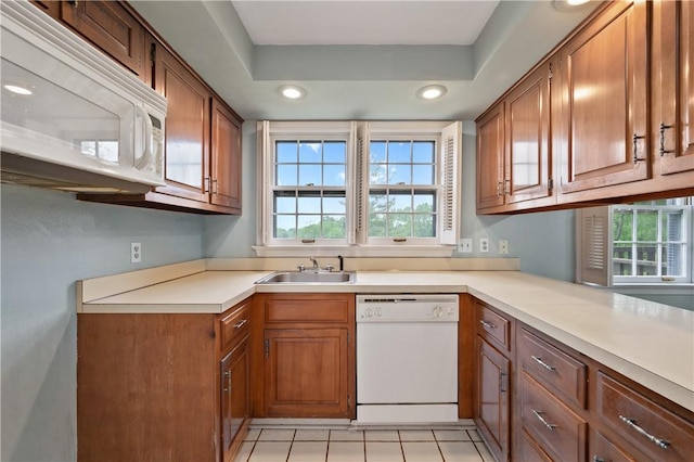 677 Harrogate Rd, Upper St Clair, PA 15241 - kitchen with white appliances, a sink, healthy amount of natural light, light countertops, and recessed lighting