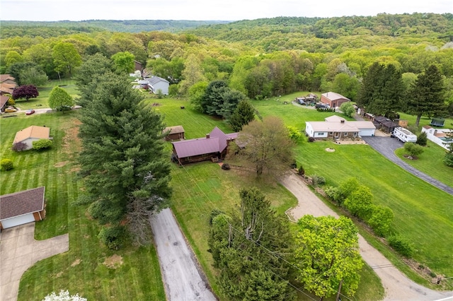 drone / aerial view of a heavily wooded area