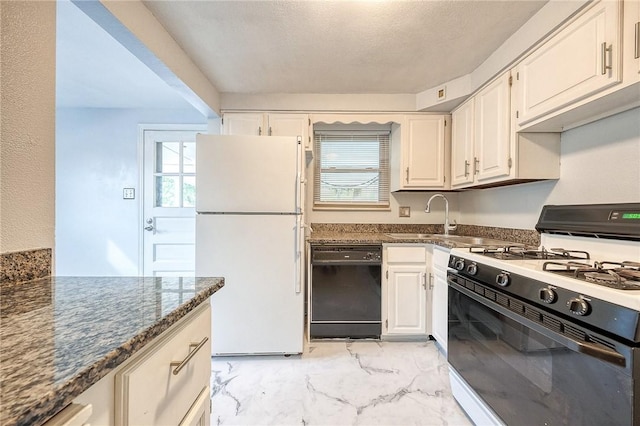 815 Londonderry Dr, Castle Shannon, PA 15234 - kitchen featuring freestanding refrigerator, gas range, dishwasher, light marble finish flooring, and a sink