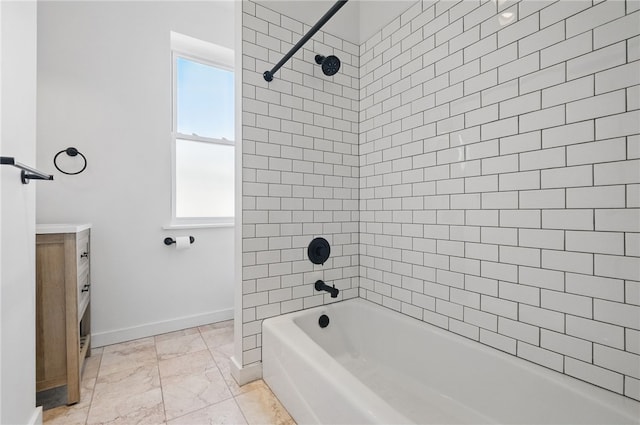 5111 Penn Ave, Garfield, PA 15224 - full bathroom featuring baseboards, healthy amount of natural light, marble finish flooring, and shower / washtub combination