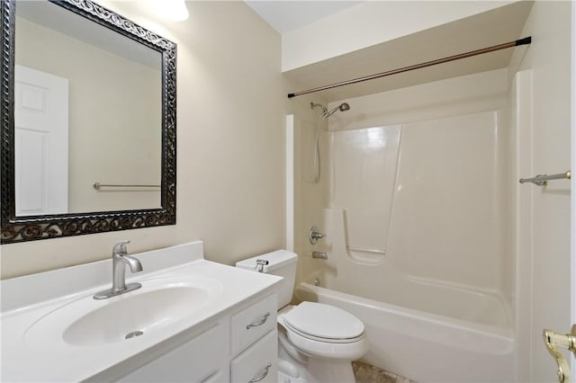full bathroom featuring toilet, vanity, and bathing tub / shower combination