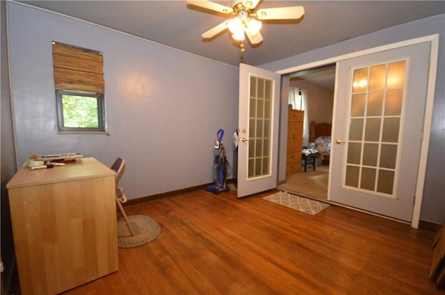 43 Bellevue Ave, West View, PA 15229 - office area featuring french doors, wood finished floors, a ceiling fan, and baseboards