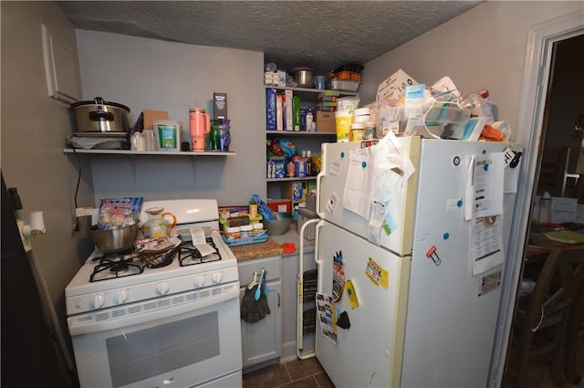 43 Bellevue Ave, West View, PA 15229 - kitchen featuring white appliances, open shelves, and a textured ceiling