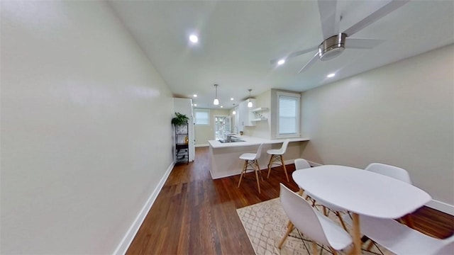 912 N Saint Clair St, Highland Park, PA 15206 - dining space featuring baseboards, wood finished floors, recessed lighting, and ceiling fan