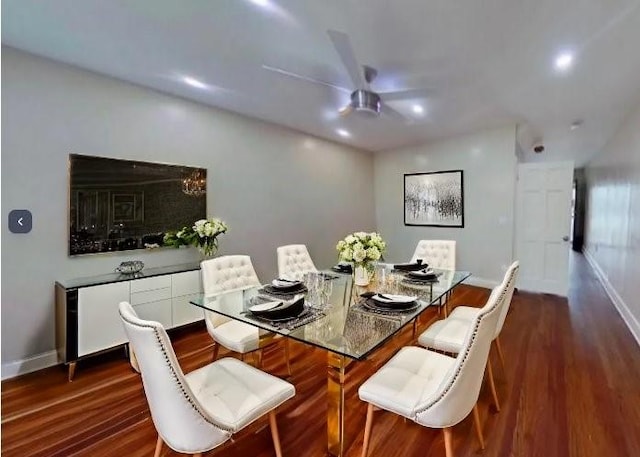 912 N Saint Clair St, Highland Park, PA 15206 - dining area featuring a ceiling fan, dark wood-type flooring, baseboards, and recessed lighting