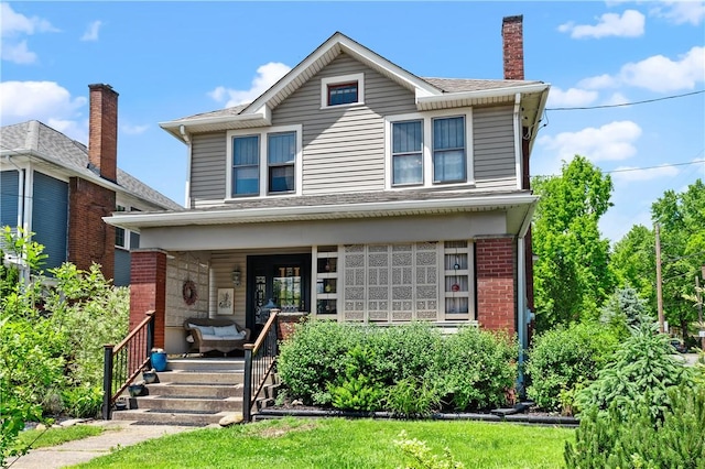 800 4th St, Beaver, PA 15009 - view of front of property featuring covered porch, brick siding, and roof with shingles