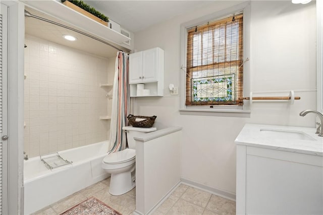 800 4th St, Beaver, PA 15009 - full bath with shower / tub combo, toilet, baseboards, vanity, and tile patterned floors