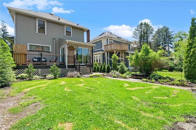 800 4th St, Beaver, PA 15009 - back of property featuring a lawn, a deck, and a sunroom