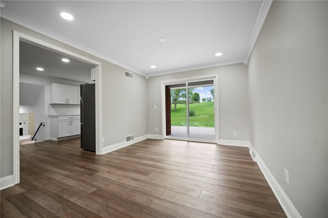 44 Heritage Hills Rd, South Union Twp, PA 15401 - empty room featuring dark wood-style floors, ornamental molding, baseboards, and recessed lighting