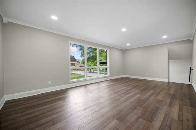 44 Heritage Hills Rd, South Union Twp, PA 15401 - unfurnished room featuring dark wood-style floors, crown molding, baseboards, and recessed lighting