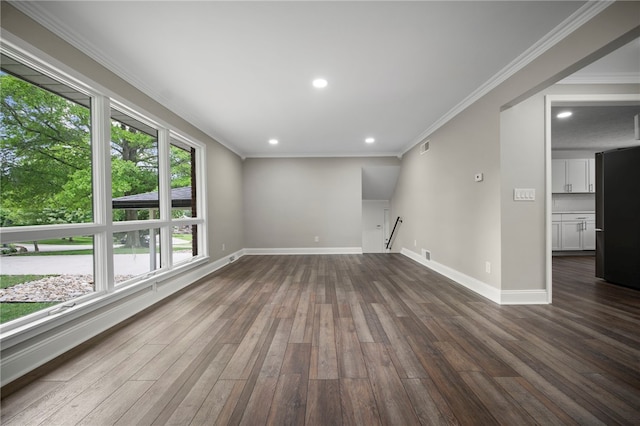 44 Heritage Hills Rd, South Union Twp, PA 15401 - spare room with healthy amount of natural light, dark wood-type flooring, baseboards, recessed lighting, and ornamental molding