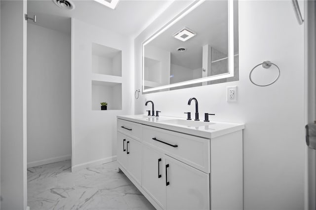 44 Heritage Hills Rd, South Union Twp, PA 15401 - full bathroom with marble look tiles, baseboards, and double vanity