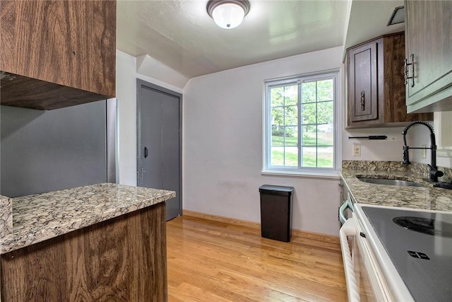 9 Forest Ave, City Of Greensburg, PA 15601 - kitchen featuring a sink, light wood finished floors, electric stove, dark brown cabinets, and baseboards