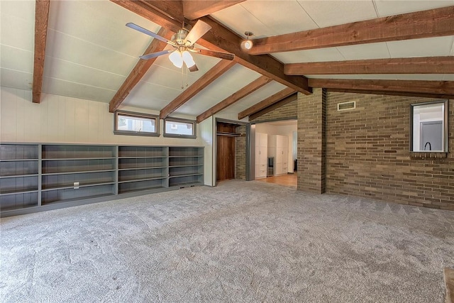 9 Forest Ave, City Of Greensburg, PA 15601 - unfurnished living room with brick wall, carpet floors, and ceiling fan