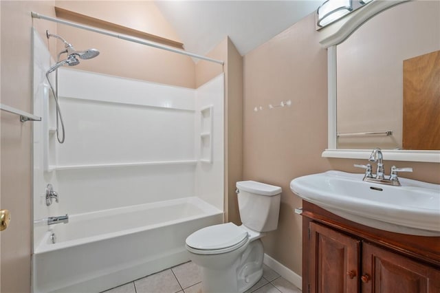 715 Filbert St, Shadyside, PA 15232 - full bathroom featuring tile patterned floors, toilet, vanity, shower / washtub combination, and vaulted ceiling