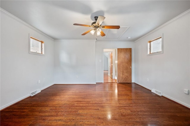 715 Filbert St, Shadyside, PA 15232 - unfurnished room with attic access, ceiling fan, crown molding, wood finished floors, and baseboards