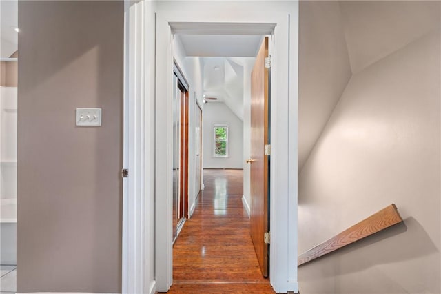 715 Filbert St, Shadyside, PA 15232 - hallway featuring vaulted ceiling, wood finished floors, and baseboards