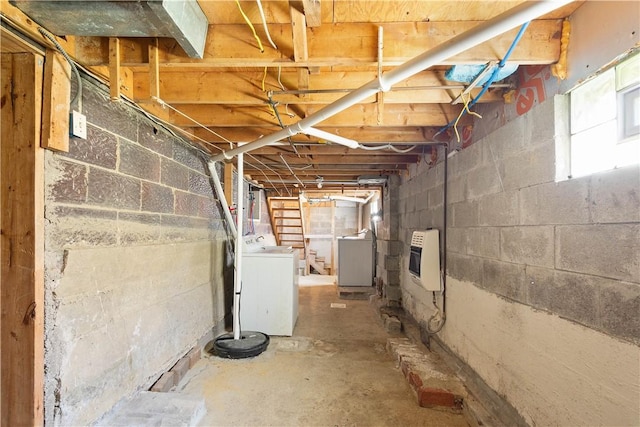 106 Level St, Bentleyville, PA 15314 - basement with heating unit and washer / clothes dryer