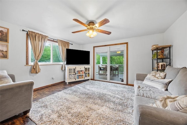 1894 Brown Rd, North Sewickley Twp, PA 16117 - living room with ceiling fan, baseboards, and dark wood-type flooring
