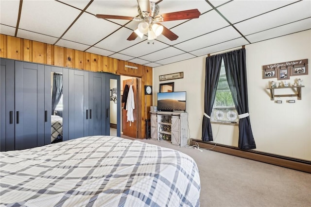 199 Latimer Ave, North Strabane, PA 15363 - bedroom with carpet, baseboard heating, a drop ceiling, a closet, and cooling unit