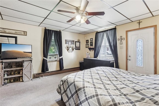 199 Latimer Ave, North Strabane, PA 15363 - carpeted bedroom featuring multiple windows, baseboard heating, a paneled ceiling, and ceiling fan