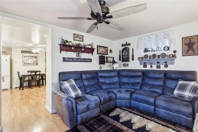 199 Latimer Ave, North Strabane, PA 15363 - living room with ceiling fan, light wood-style flooring, and baseboards