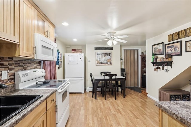 199 Latimer Ave, North Strabane, PA 15363 - kitchen featuring white appliances, a sink, light brown cabinetry, light wood-style flooring, and recessed lighting
