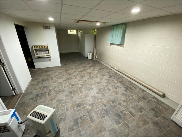 1196 Rutledge Rd, Pymatuning Twp, PA 16154 - basement featuring heating unit, a drop ceiling, and recessed lighting