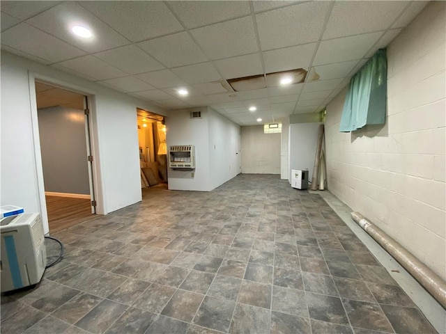 1196 Rutledge Rd, Pymatuning Twp, PA 16154 - finished below grade area with heating unit, a paneled ceiling, and recessed lighting