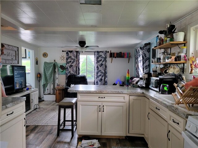 301 Main St, E Mahoning/Marion Ctr, PA 15759 - kitchen featuring a peninsula, healthy amount of natural light, a ceiling fan, and range