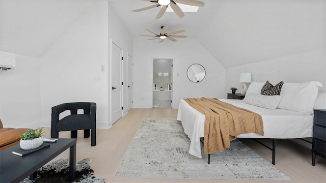 130 Prospect St, Mt Washington, PA 15211 - bedroom with vaulted ceiling, light wood-style flooring, ceiling fan, ensuite bathroom, and baseboards