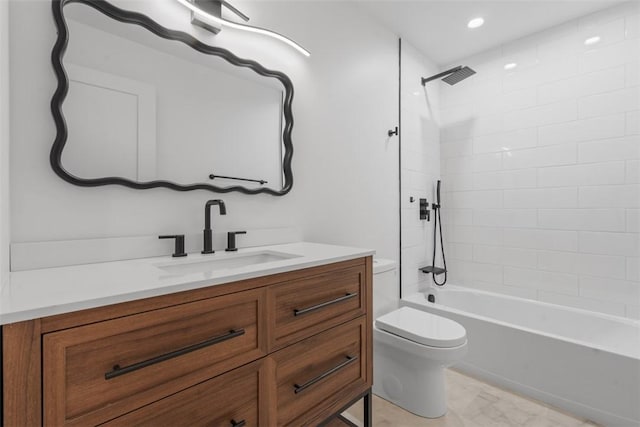 130 Prospect St, Mt Washington, PA 15211 - full bathroom with toilet, vanity, shower / bath combination, and recessed lighting