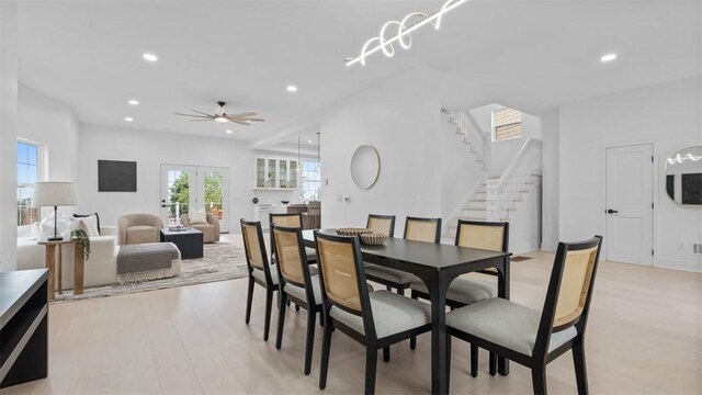 130 Prospect St, Mt Washington, PA 15211 - dining area with stairs, recessed lighting, ceiling fan, and light wood-type flooring