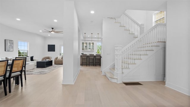 130 Prospect St, Mt Washington, PA 15211 - entryway featuring healthy amount of natural light, recessed lighting, ceiling fan, and light wood finished floors
