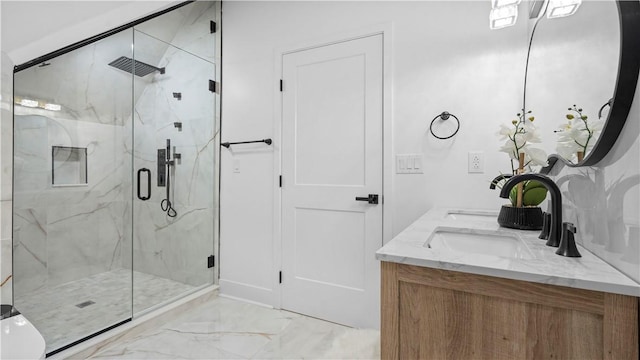 130 Prospect St, Mt Washington, PA 15211 - full bath with marble finish floors, a marble finish shower, and double vanity