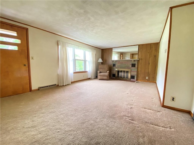 35 Kenmore Rd, West Salem Twp, PA 16125 - unfurnished living room with a fireplace, baseboards, carpet, and crown molding
